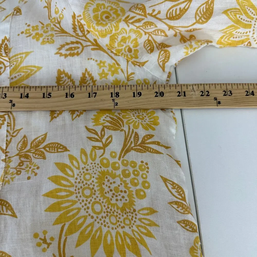 Flax women’s pull over blouse size small yellow flowers long sleeve 100% linen - Picture 7 of 9